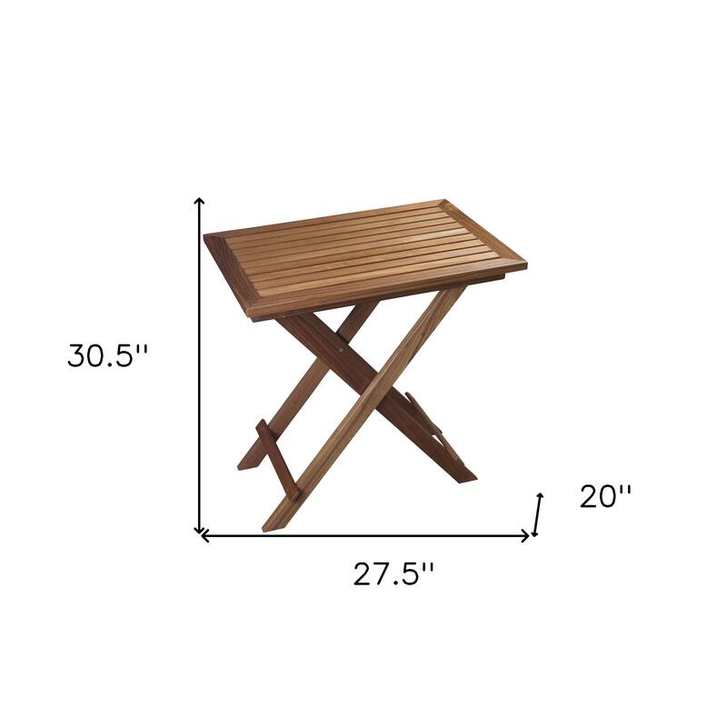 HomeRoots 28" Brown Solid Wood Folding Outdoor Side Table