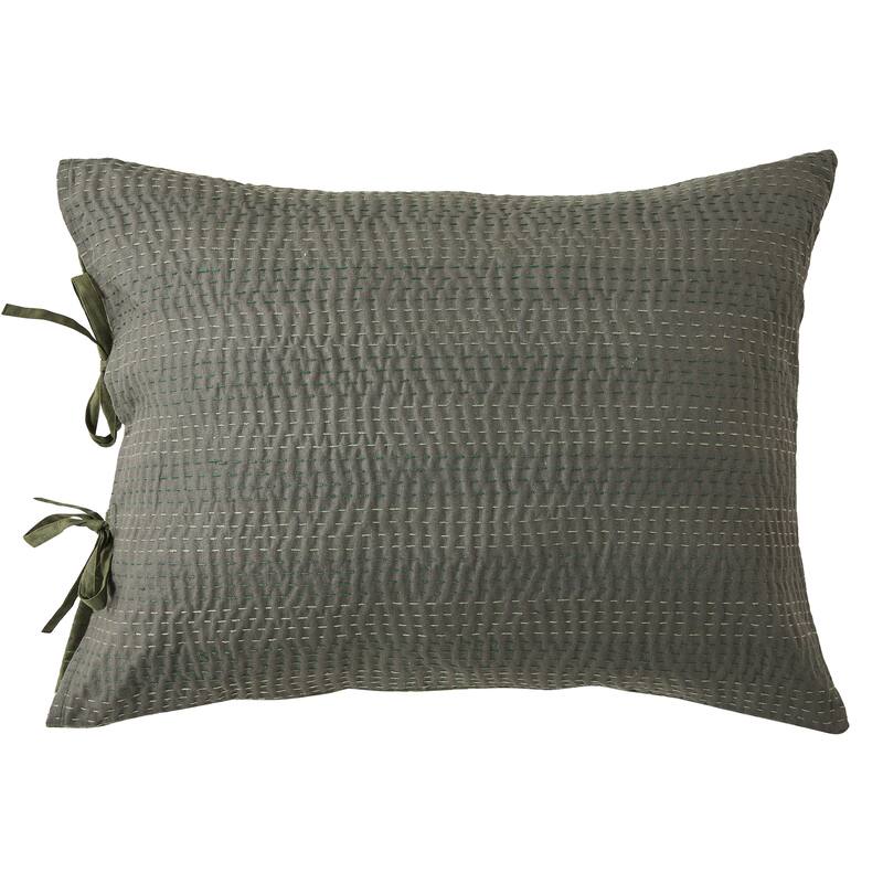 Melange Hand Stitched Kantha Reversible Green Coverlets and Shams