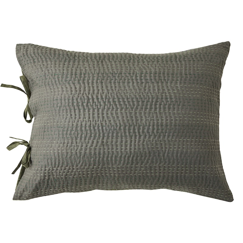 Melange Hand Craft Kantha Collection Solid Reversible Sham Pillow Cover