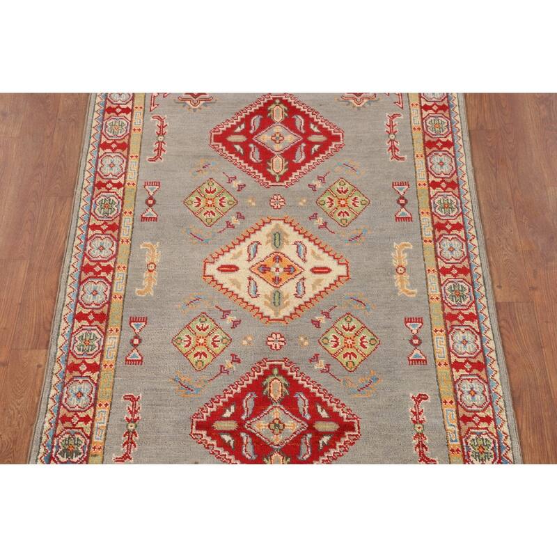 Geometric Kazak Accent Rug Hand-Knotted Oriental Wool Carpet - 3'3" x 5'0"