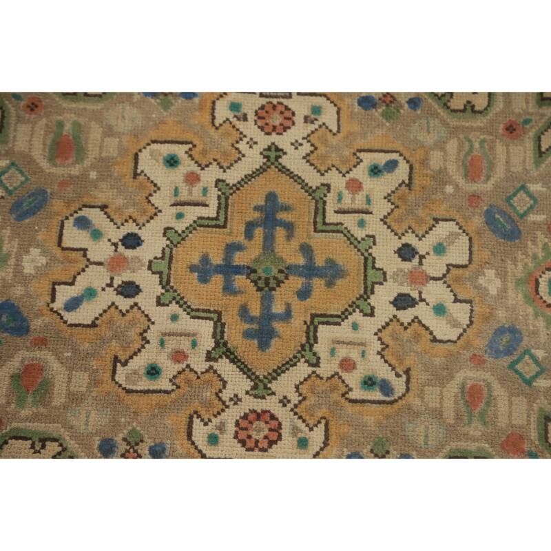 Hand Knotted Oriental 100% Wool Carpet Traditional Floral Brown Tabriz Area Rug - 9' 8'' X 6' 5''