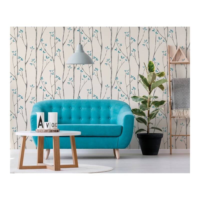 Brewster Ingrid Blue Scandi Tree Wallpaper - 20.5 x 396 x 0.025