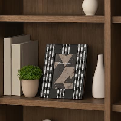 Resin Wood Picture Frame with Vertical Inlay Design - 4x6" Black