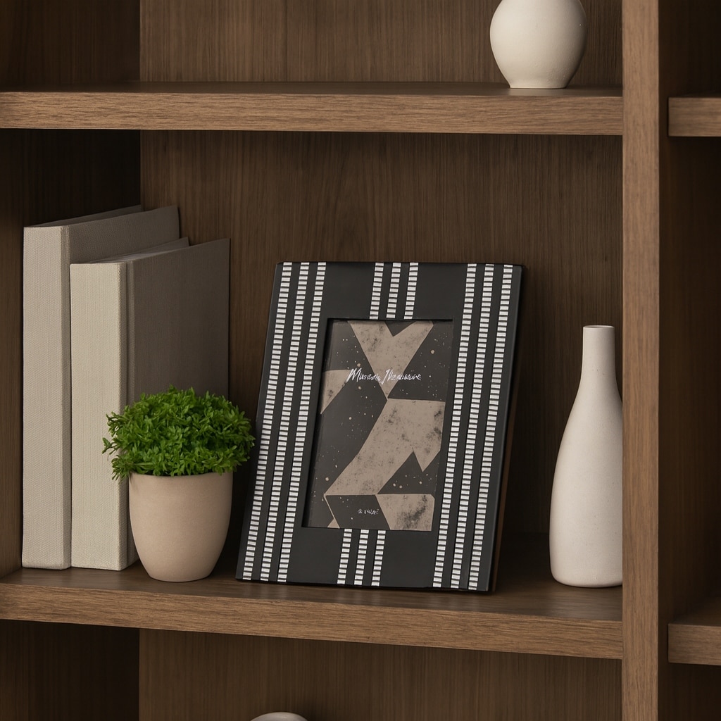 Resin Wood Picture Frame with Vertical Inlay Design - 4x6" Black