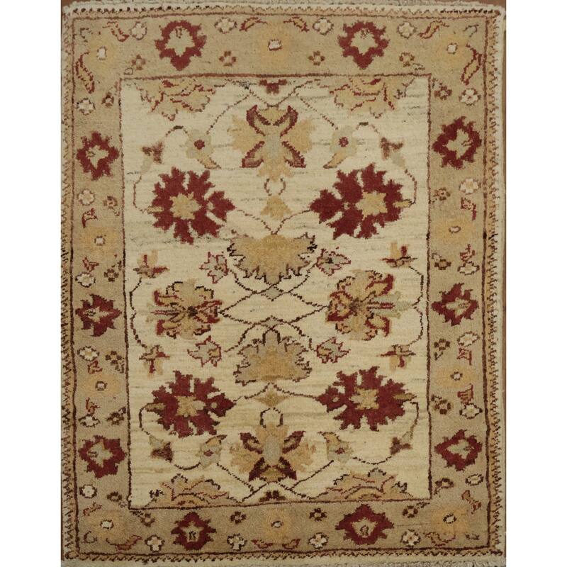Hand Knotted Oriental 100% Wool Carpet Traditional Floral Beige & Ivories Peshawar Area Rug - 2' 9'' X 2' 2''
