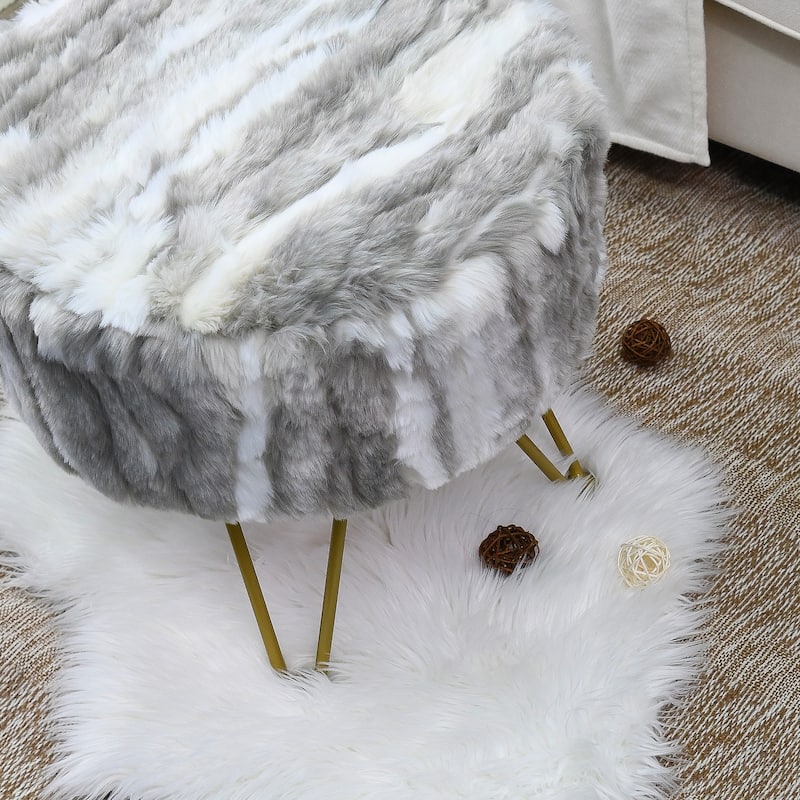 Home Soft Fauxfur Ottoman Round Fuzzy Entryway Bench 18"x18"x18"