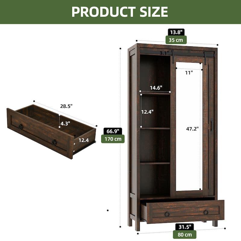 Farmhouse Tall Bathroom Storage Cabinet with Doors And Adjustable Shelf