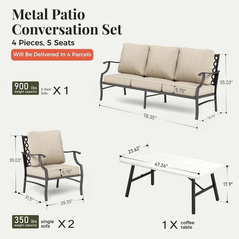 MAISON ARTS Patio Conversation Sets 5/7/9-Seat, Sofa Set with 2 Single Sofa Chairs, 3-Seater Sofa, Ottoman and Coffee Table