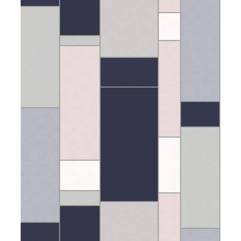 Seabrook Designs De Stijl Geometric Unpasted Wallpaper - 20.5 in. W x 33 ft. L - Indigo & Metallic Silver