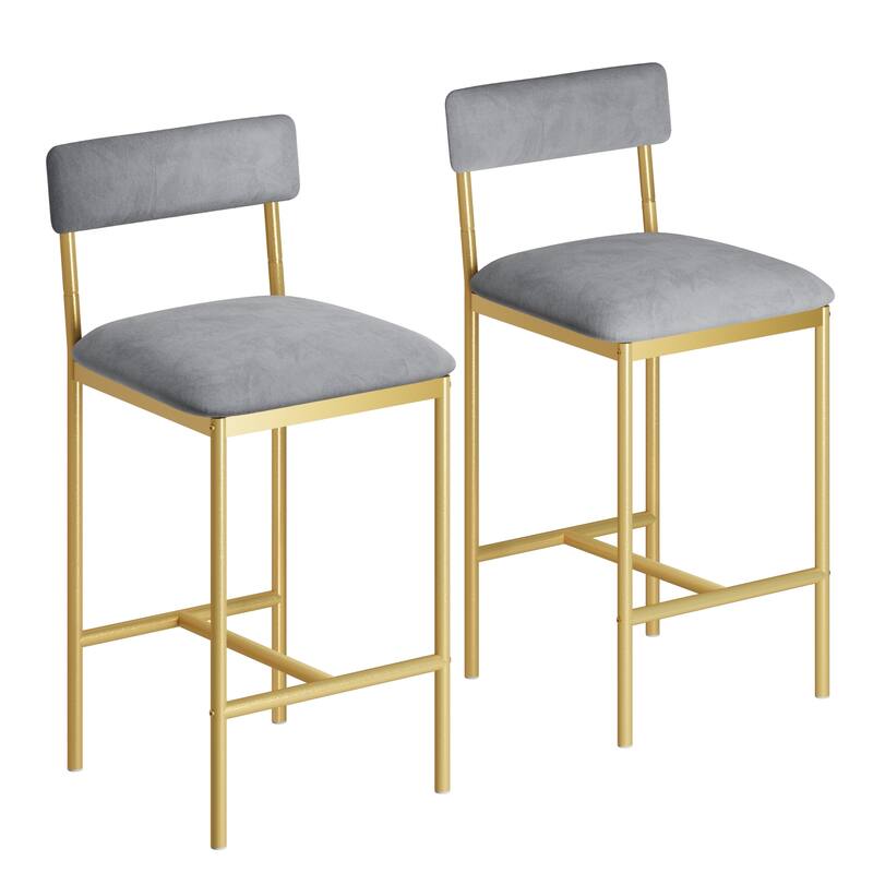 Set of 2 Upholstered Bar Chairs Counter Height Barstools for Kitchen Island - 14.5" L x 16.5" W x 37.4" H