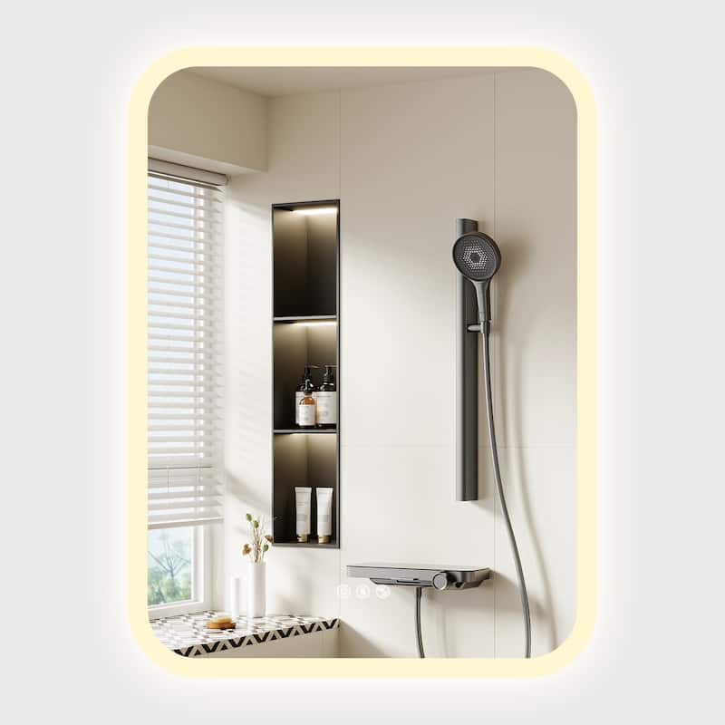 Bluetooth Speaker Smart LED Illuminated Tempered Glass Lighted Bathroom Mirror Backlight Wall Makeup Mirror