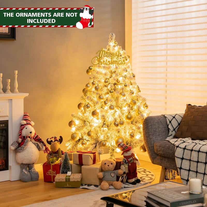 4.5 FT Pre Lit Snow Flocked Christmas Tree Artificial Hinged Xmas Tree - 4.5 ft