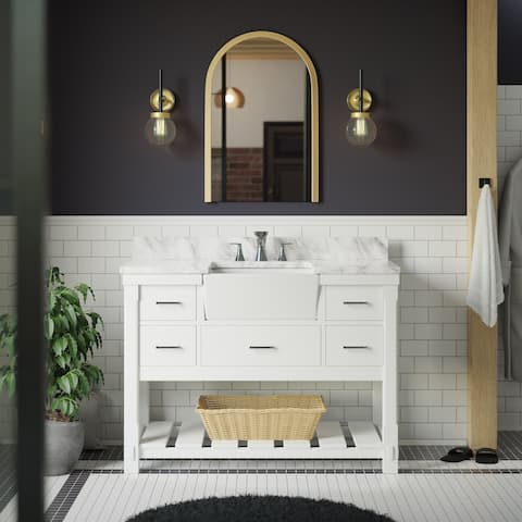 KitchenBathCollection Charlotte 48" Farmhouse Bathroom Vanity with Carrara Marble Top