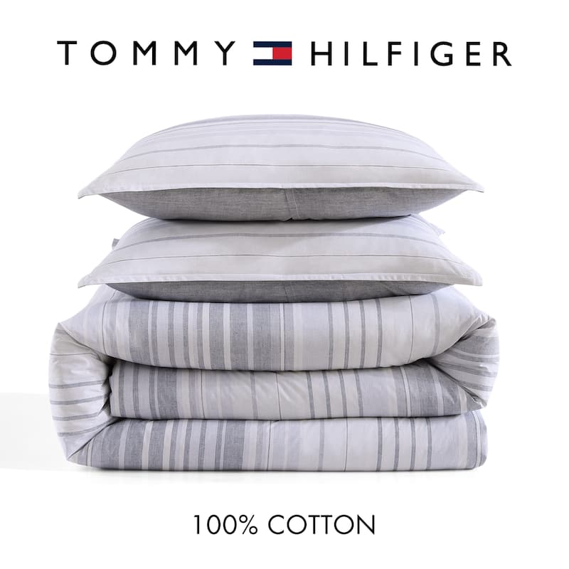 Tommy Hilfiger Bold Stripe Textured Cotton Grey Duvet Cover Set