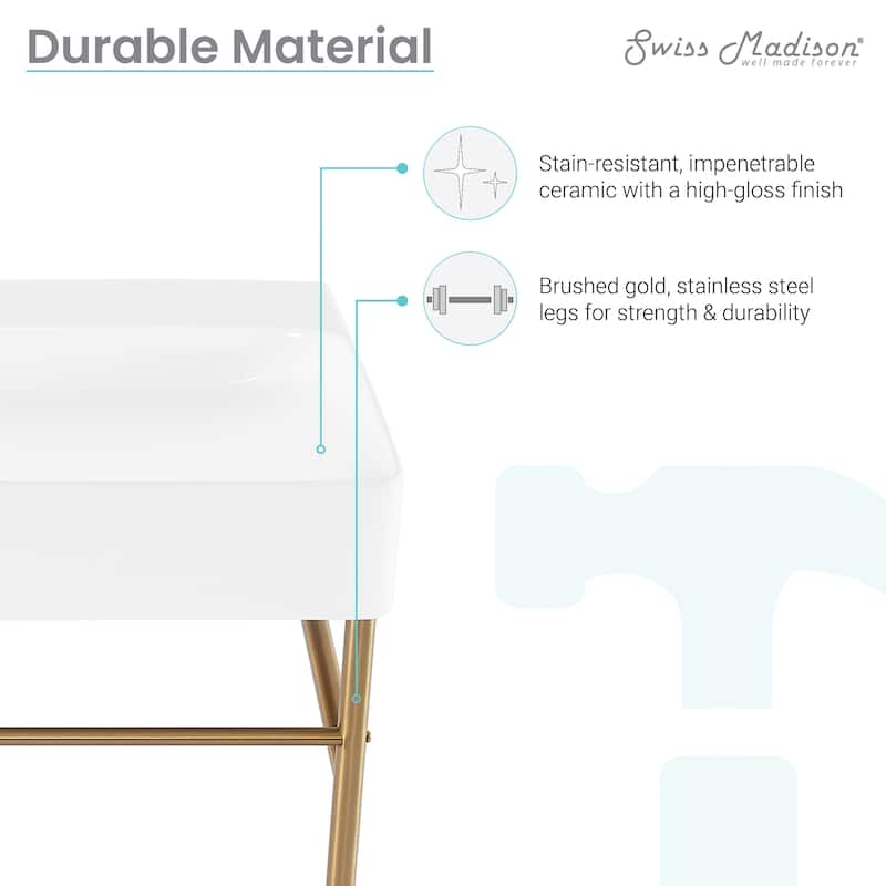 Claire Ceramic Console Sink White Basin Gold Legs
