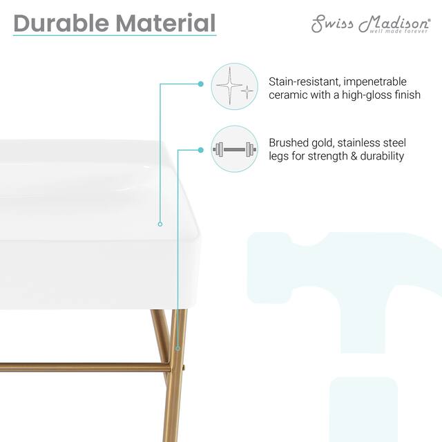 Claire Ceramic Console Sink White Basin Gold Legs