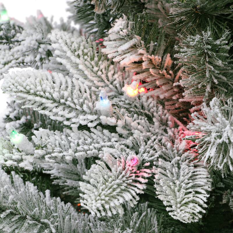 Puleo International 7.5 ft. Pre-lit Color-Select Flocked Aspen Fir Tree