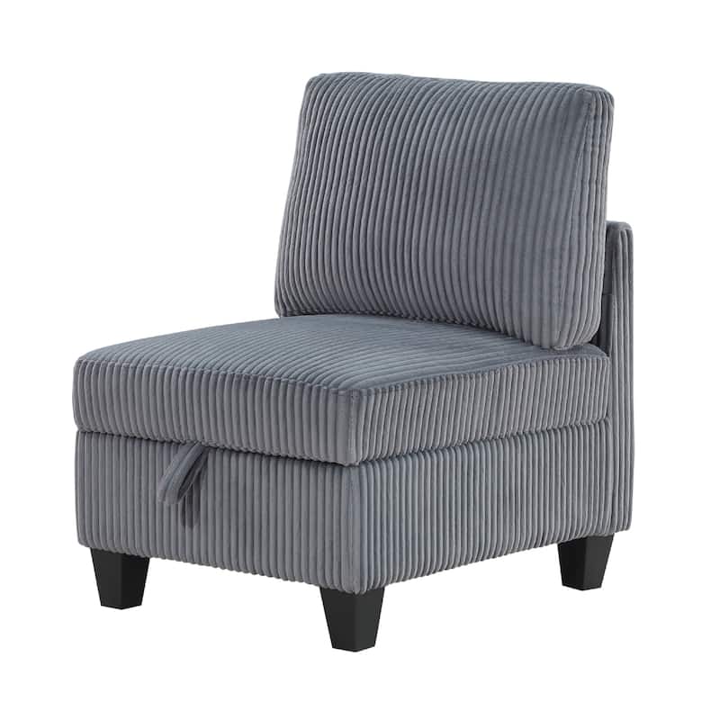Ellene Modular Armless Chair With Storage, Soft Gray Corduroy