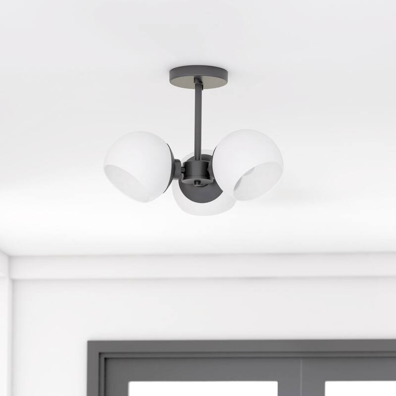 Prominence Home Stoll Matte Black 3-Light Semi-Flush with Opal Glass