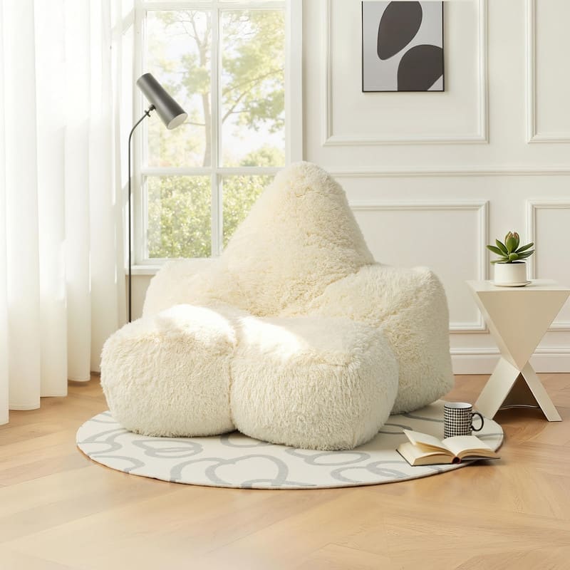 Cozy Star Shaped Faux Fur Foam Filled Bean Bag Chair - Beige
