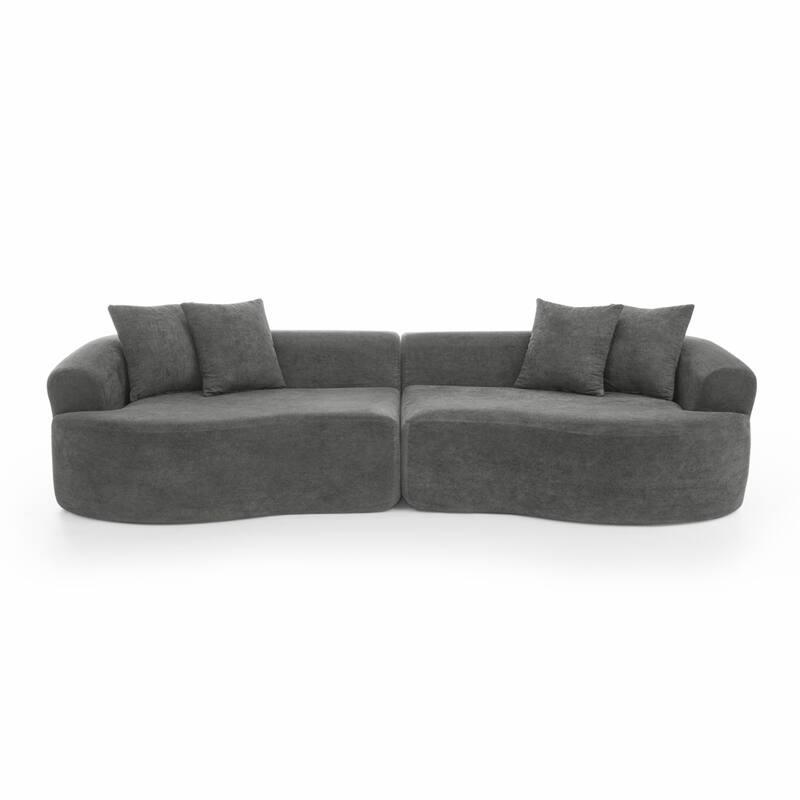 Roomfitters Modern Cloud 4-Seater Curved Sectional Sofa, Minimalist Compression Couch, Chenille