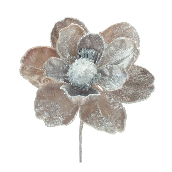 slide 1 of 1, Beaded Silver Magnolia Flower Stem (Set of 2)
