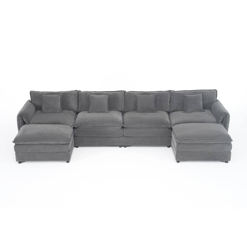 GDFStudio - 6-Piece Modular U-Shaped 143.31" Sectional Sofa with 2 Movable Ottomans