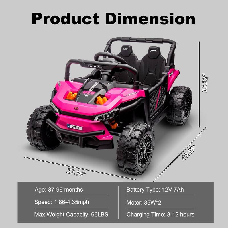 12V 7AH Ride On UTV, Battery Powered Electric Vehicle w/Remote Control
