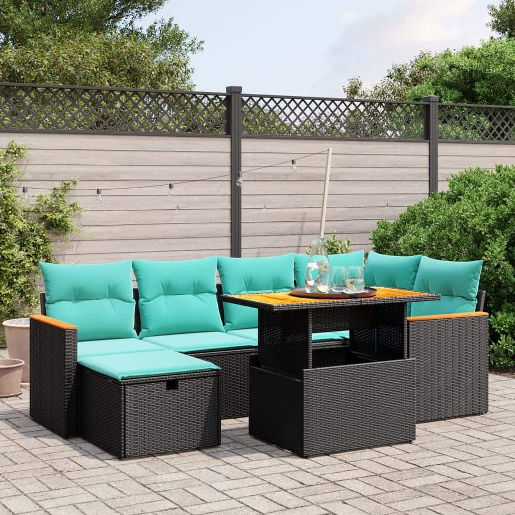 vidaXL Patio Sofa Set with Cushions Outdoor Furniture 7 Piece Poly Rattan - 21.7 x 24.4 x 27.2