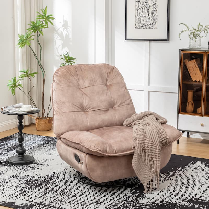 Velvet Oversized Recliner Chair with Swivel, Rocker & Phone Holder