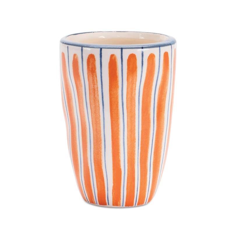 Abstract Striped Dolomite Planters - 5" - Orange and Blue - Set of 6