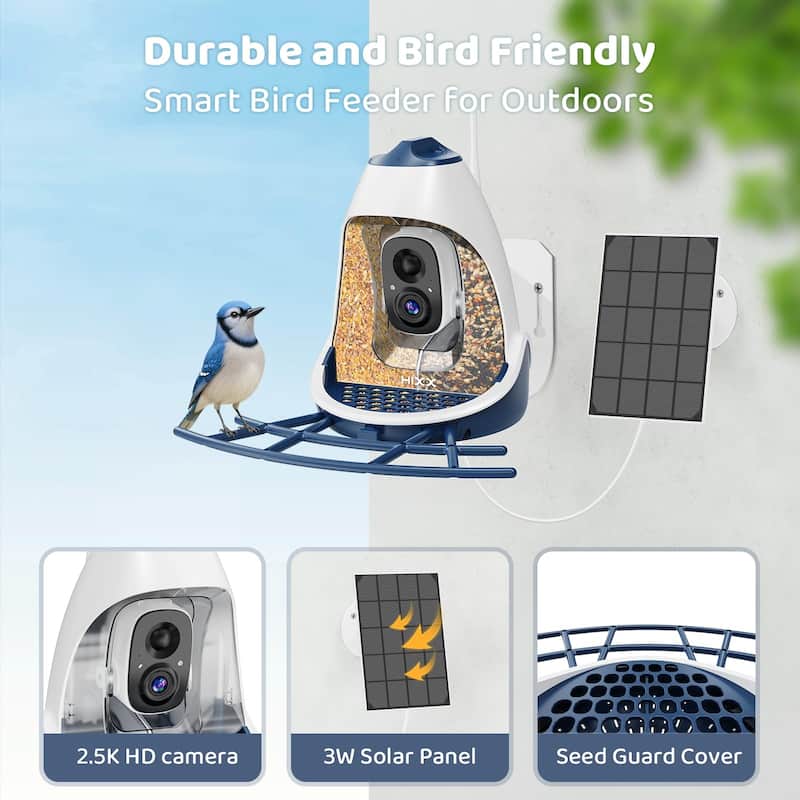 Smart Solar Bird Feeder with 2K Camera and Dual Chambers