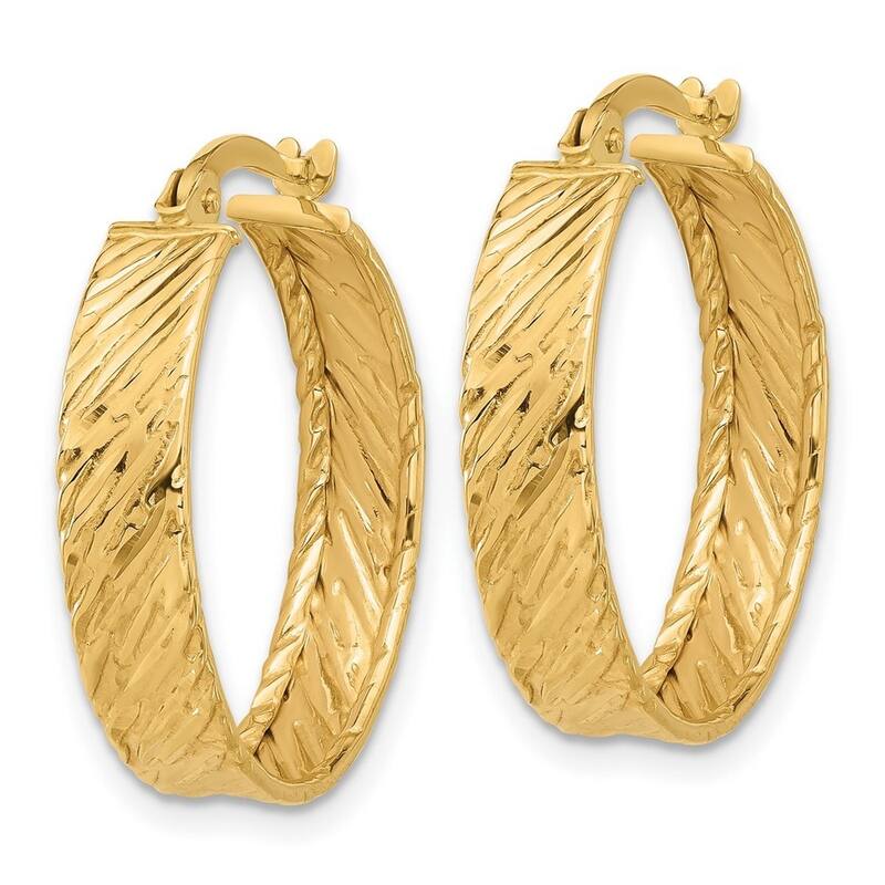 Curata 14k Yellow Gold Polished and Textured Round Hoop Earrings - 23.32x21.35mm