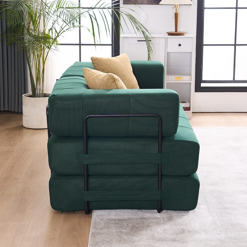 78.5" Folding Sofa Bed with 2 Pillows, Convertible Foam Futon Couch, Corduroy Fold-Out Couch for Living Room, Office