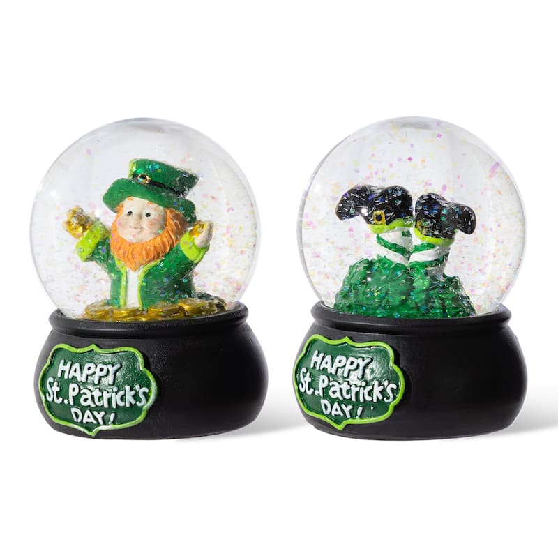 Glitzhome 3.5"H Set of 2 65mm St.Patrick's Resin Leprechaun Waterglobes