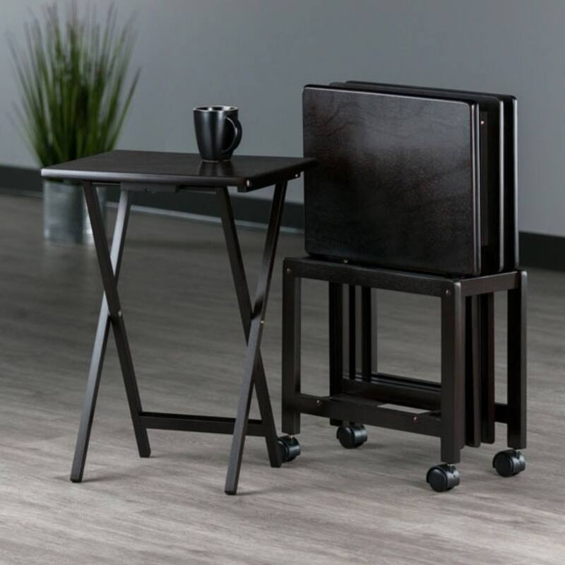 Foldable Snack Table Set with Rolling Rack - 32" - Coffee - 5pc