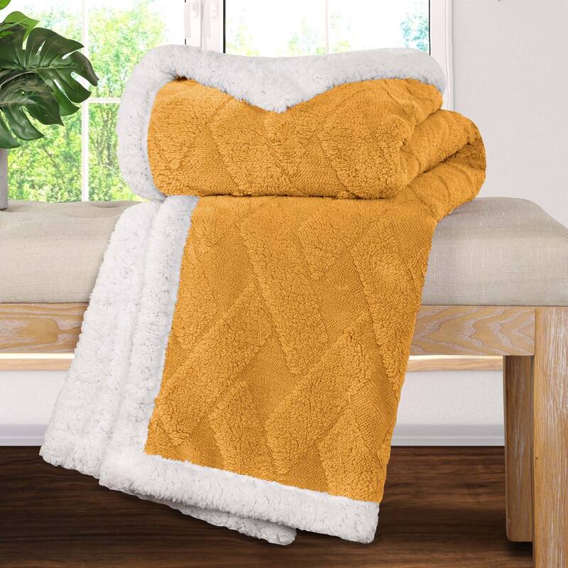 Superior Nuuk Jacquard Lattice Fluffy Sherpa Fleece Blanket