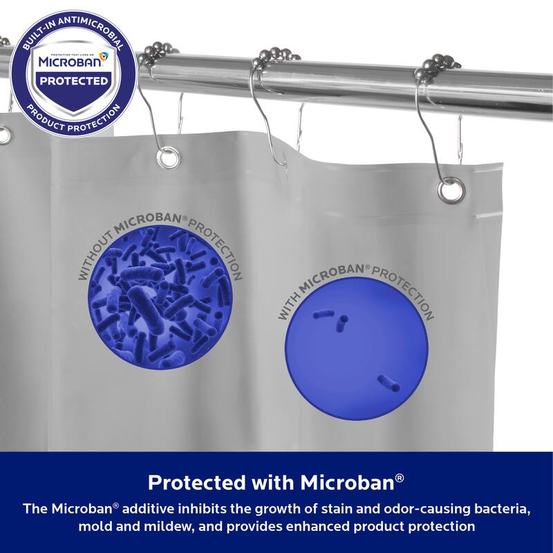 Kenney Microban Protected Medium Weight PEVA Shower Liner, 70" W x 72" H, 2-Pack