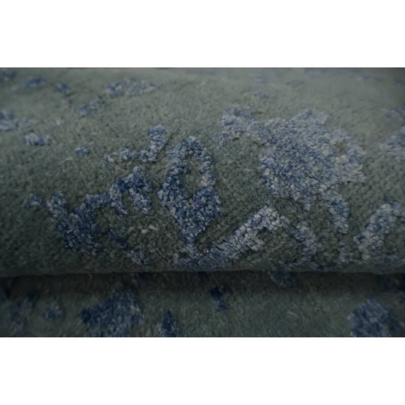 Hand Knotted Oriental Silk Carpet Modern Abstract Navy Blue & Blues Modern Area Rug - 5' 7'' X 3' 4''