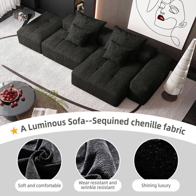 Modern Oversized Modular Sectional Sofa in Black, Foam+Spring, No Assembly