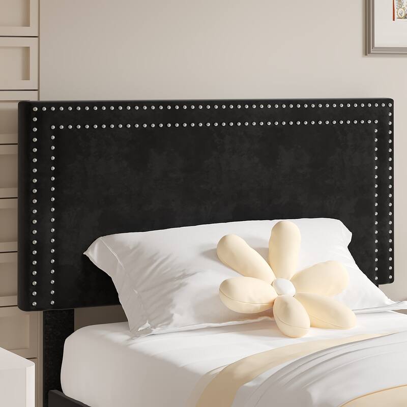 VECELO Upholstered Storage Bed Frames with 4 Storage Drawers, Platform Bed Frame with Adjustable Velvet Rivets Headboard
