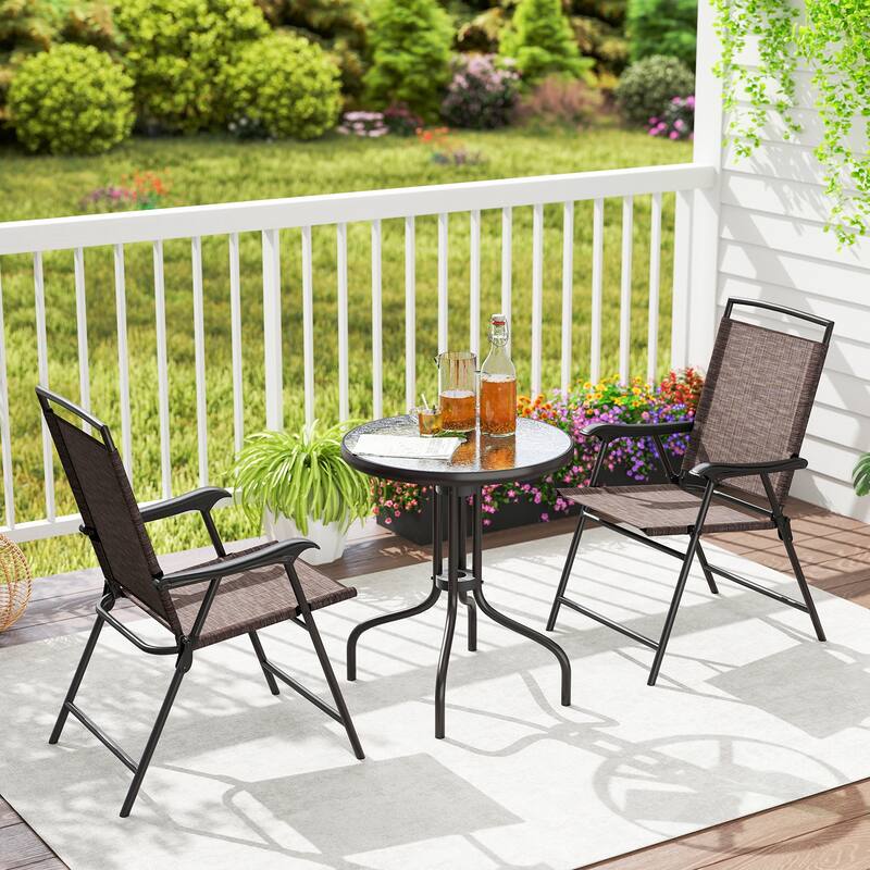 Gymax 3 PCS Outdoor Bistro Dining Furniture Set w/1.57'' Umbrella Hole