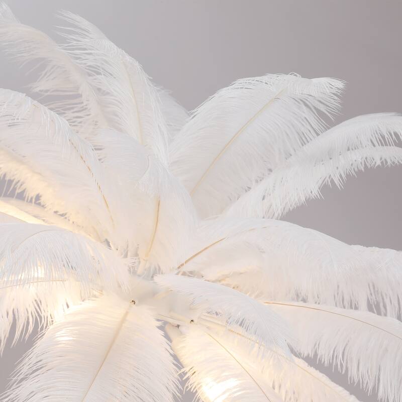 5-Light 35" Wide Novelty Golden Tree Branch LED Floor Lamp with White Ostrich Feather Shades