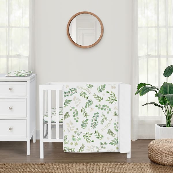 slide 2 of 6, Sweet Jojo Designs Boho Floral Leaf Boy Girl 3pc Mini Crib Bedding Set Sage White Bohemian Gender Neutral Watercolor Botanical