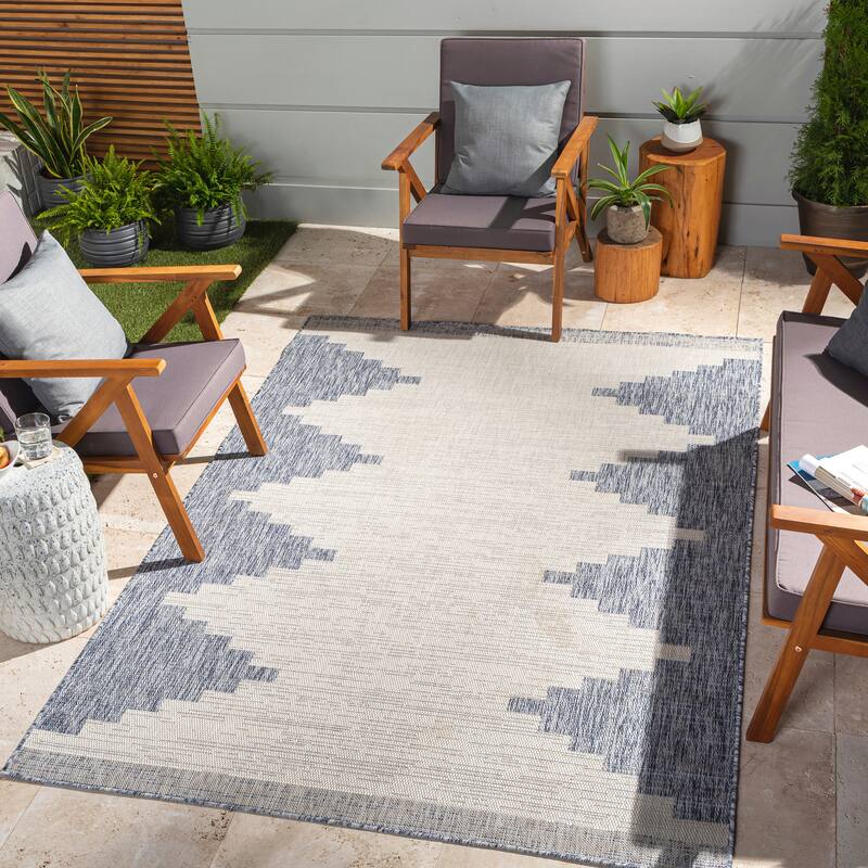 Livabliss Aleida Indoor/Outdoor Modern Area Rug - 5'3" Round - Denim