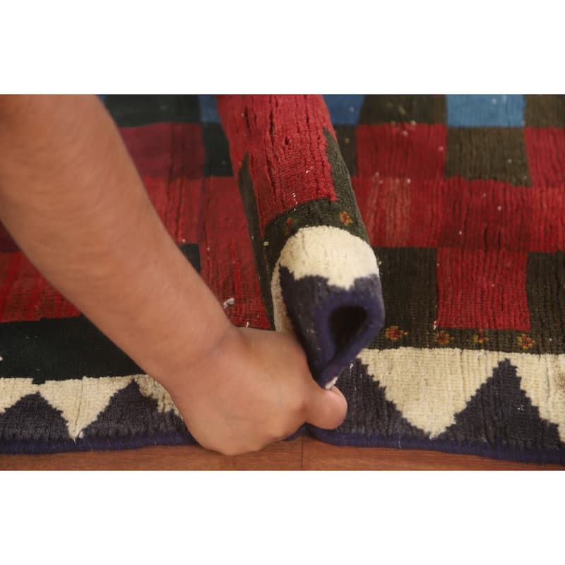 Checkered Gabbeh Persian Vintage Accent Rug Handmade Wool Carpet - 2'7" x 3'6"