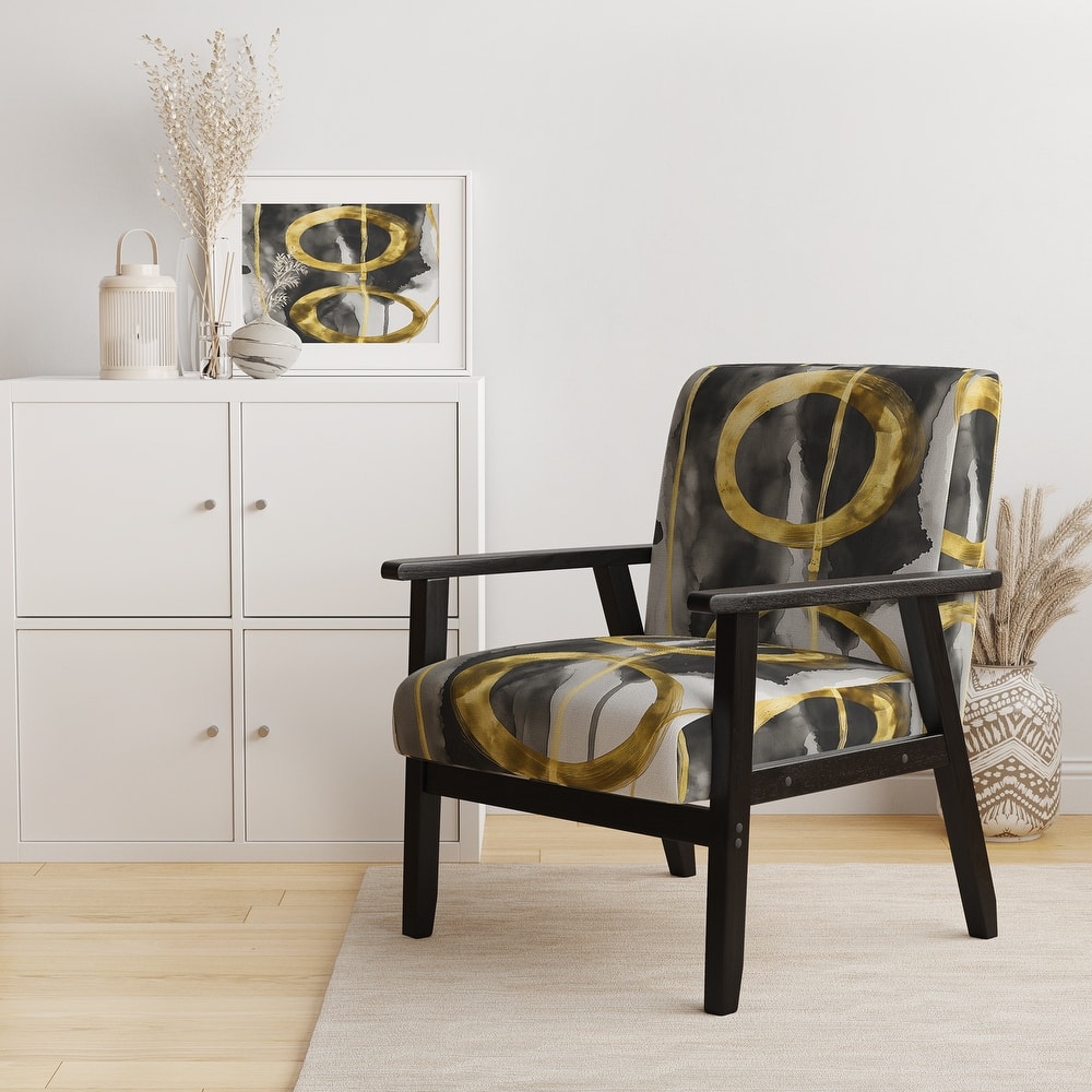 Designart "Mettalic Indigo And Gold II" Upholstered Abstract Accent Chair - Glam Arm Chair For Living Room