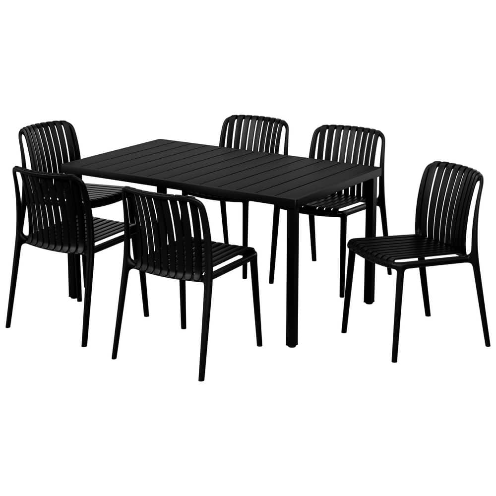 Frond and Form Modern 6-Person Outdoor Patio Rectangular Dining Set