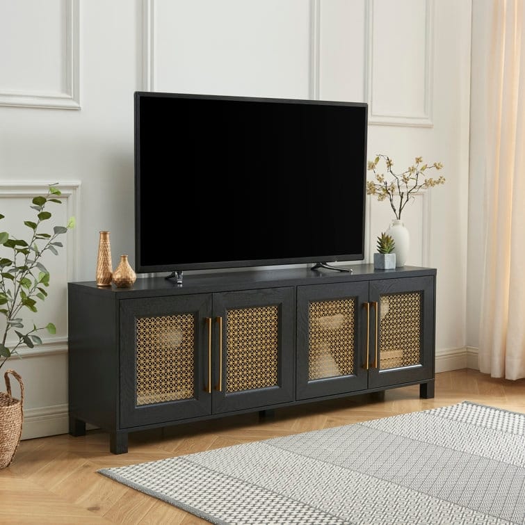 69.5'' Wood TV Stand Media Console Entertainment Center - Black