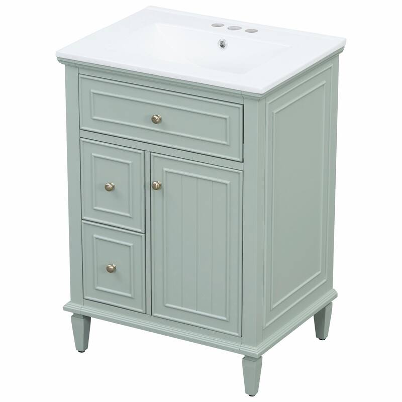24" Bathroom Vanity with Sink, Bathroom Vanity Cabinet with One Flip Drawer and Two Drawers, Adjustable Shelf